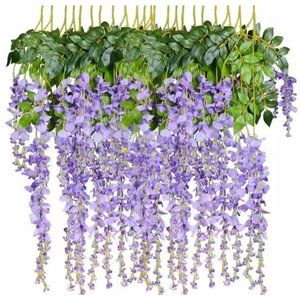 12 Pack Lavender Purple Hanging Wisteria Silk Flower 43 Inch Strands Vines
